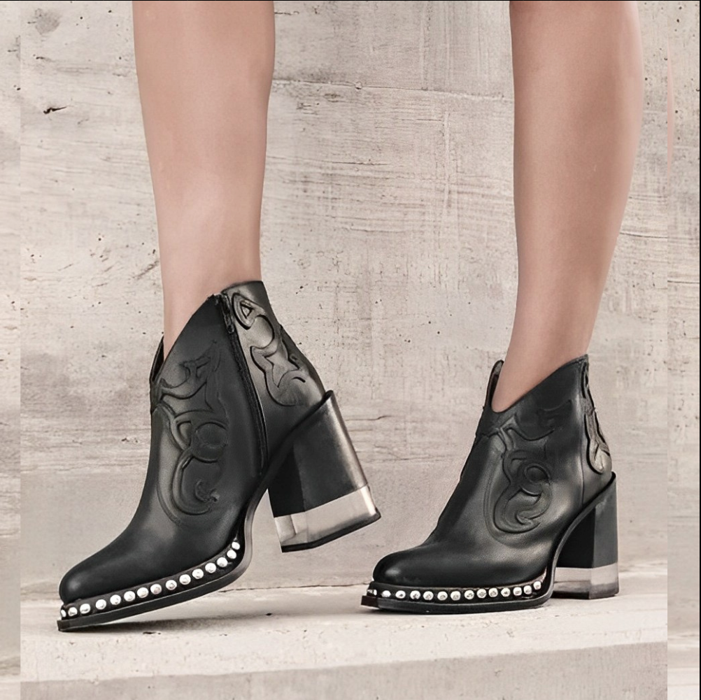 Women’s Ankle Boots | Embroidered Block Heel