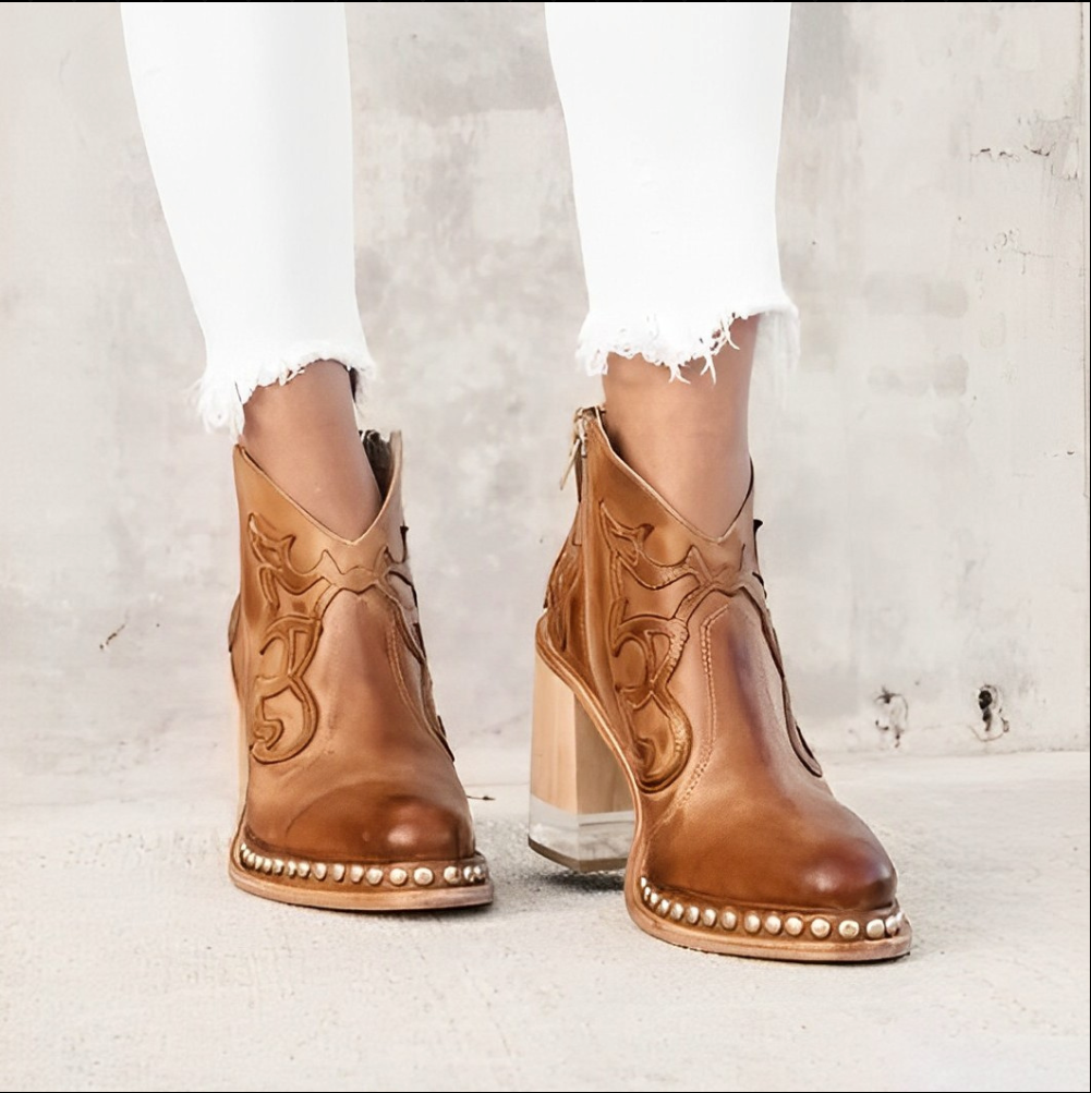 Women’s Ankle Boots | Embroidered Block Heel