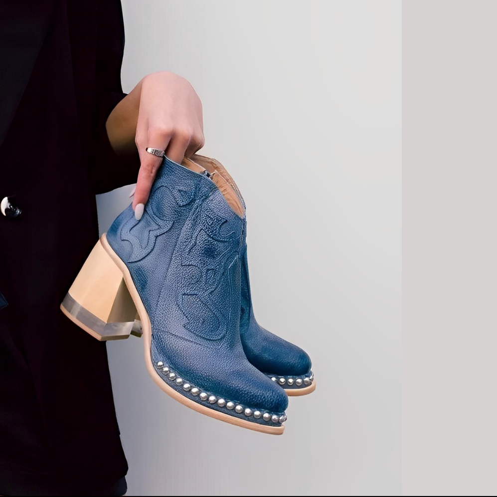 Women’s Ankle Boots | Embroidered Block Heel